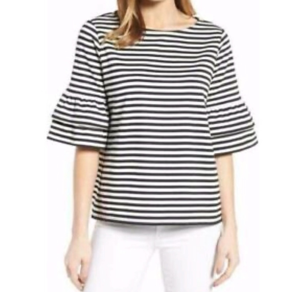 Halogen Black White Ruffle Sleeve Blouse Top Sz M